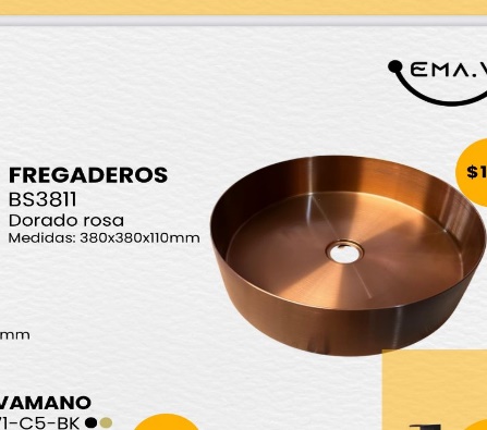 FREGADERO ACERO INOX 38*38*11 CM ROSE GOLD